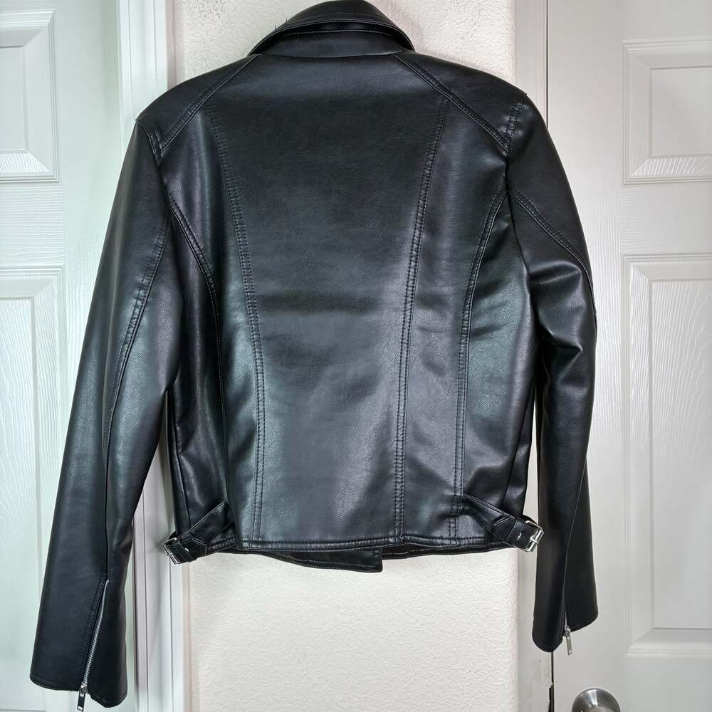 SHEIN Black Faux Leather Cropped Moto Biker Jacket Size Large - Picture 8 of 9